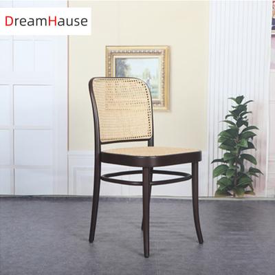 China Solid Wood Chair With Ratten Seat Dreamhause Simple Modern French Style Solid Wood Dining Chairs Rattan Wood Chair Nordic Cafe Chair With PU Upholstered for sale