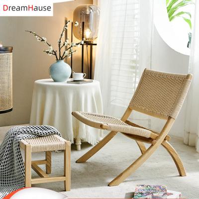 China Dreamhause Leisure Chair Lunch Break Lounger Home Living Room Bedroom Backrest Foldable Foldable Solid Wood Woven Lazy Chair for sale