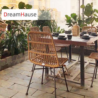 China Dreamhaus Outdoor Factory Metal Leg Garden PE Rattan Chair Wholesale Single Table Restaurant Chairs Outdoor Indoor Dining Table Chairs for sale