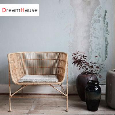 China Metal Frame + Ratten Indoor Outdoor Modern Rattan Sofa Chair Dreamhause Living Room Indonesia Rattan Sofa Chair Patio Balcony Hotel Leisure Sets for sale