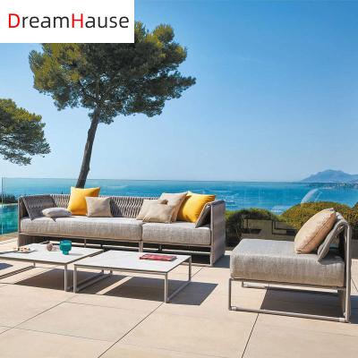 China Metal Frame + High Quality Outdoor Rattan Sofa Set Dreamhause Rattan Patio Hotel Villa Rattan Sofa Chair Swimming Pool Garden Patio Furniture Set for sale