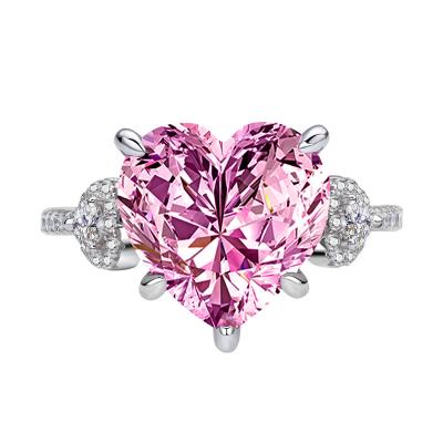 China CLASSIC Original Wholesale Price 12*12mm Heart Pink 5A Zircon Ring 925 Sterling Silver Women Big Diamond Engagement Ring for sale