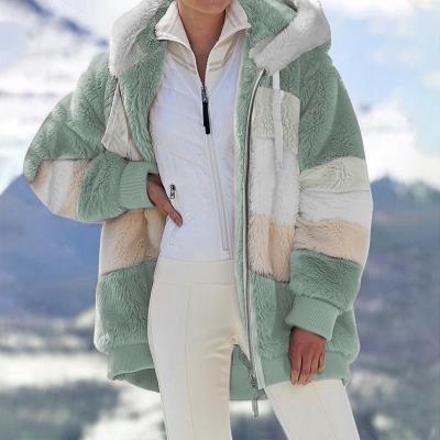 China High Quality Color Matching Zipper Plush Jacket Loose Hooded Large Size Thick Viable Winter Windproof Warm Jacket for sale