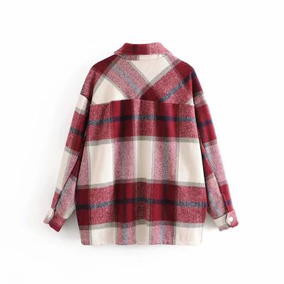 China High Quality Fashion Vintage Pocket Plaid Wind Lapel Oversized Lazy Loose Shirt Coat Warm Coat for sale