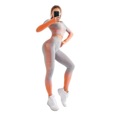 China European and American elastic knitted hip-lifting exercise fitness yoga news yoga clothing breathable striped seamless women's organic yoga suit for sale