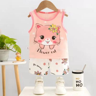 China 2022 Summer New Children's Sleeveless Shorts Clothing Set Anti-Shrinkage Baby Boy And Girls Cotton Suit Vest for sale