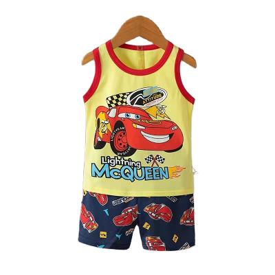 China 100% Baby Antibacterial Cotton Tops Tank Sleeveless Shorts For Kids Boy Set Summer Vest Set For Kids Fashion Clothes for sale