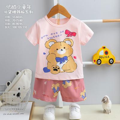 China Summer Breathable Wholesale Children Sleeve Cartoon Print Clothing T-shirts Short Pants 2pcs Sets Kids Pajamas Set for sale