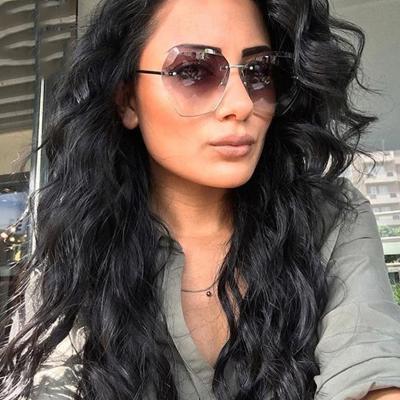 China Internet Celebrity Recommend Designer Sun Glasses Big Rimless Cut Rimless Cut Wasted Womens Sunglasses Women for sale