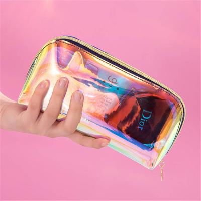 China Custom Daily Waterproof Zipper Cosmetic Pouch TPU Glitter Holographic Makeup Bag For Women for sale