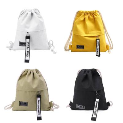 China White Large Drawstring Cotton Bag Gym Rucksack Sport Rise Travel Package Gift Bag Promotion White For Men And Women for sale