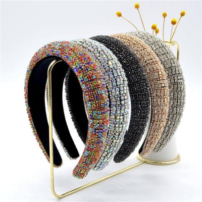 China Daily Fashion Bling Baroque Luxury European Crystal Headband Full Colored Rhinestone Multi Padded Headband For Women for sale