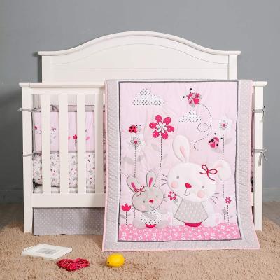 China Disposable Pink Rabbit Crib Bed Sheets Baby Comforter Set Garden Floral Baby Hutch Bedding Set Newborn Nursery Bedding With Comforter Bumper for sale