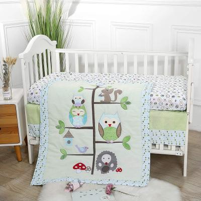 China Disposable Babies Owl Crib Bedding Sets Happy Home Tree Crib Bedding Set Soft Crib Bed Sheets Baby Comforter Set Neutral Crib Bedding Set for sale