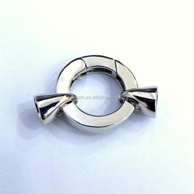 China Shiny Silver 925 Silver Round Spring A0009 Round Clasp + Bezel Spacer 2 Rhodium Plated for sale