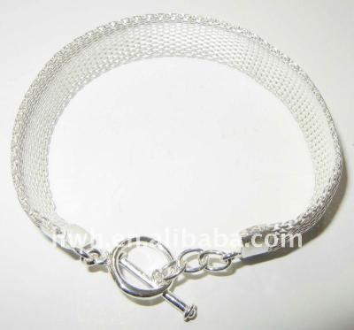 China Sterling Silver Curved Mesh Silver Bracelet with Toggle Clasp for sale