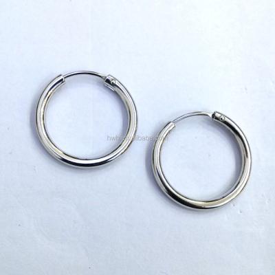 China H192-2x15mm Sterling Silver Hollow Tube Earring 925 Silver Hoop Rhodium Plated for sale