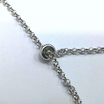 China Solid 925 Silver H2196 Silver Jewelry Adjustable Clasp With Silicon Slide Adjuster Beads for sale