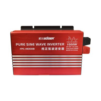 China Suoer 24V 220V 1000W High Frequency Pure Sine Wave DC to AC Power Inverter 338*195*80mm for sale