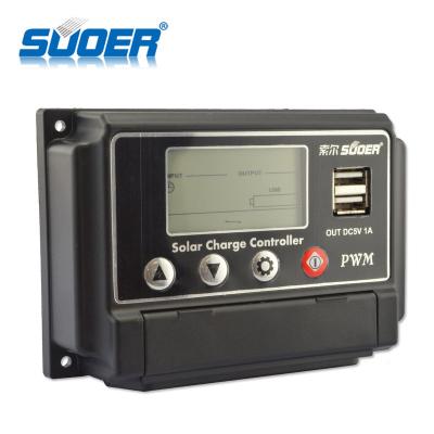 China Solar Charger Controller Suoer OEM Power 12 Volt 24Volt 20 Amp PWM Solar Charge Controller With LCD Display for sale