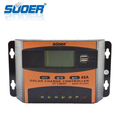 China Solar System Controller Suoer Factory Price 48V 40A Intelligent Manual Solar Charger PWM Solar Charge Controller for sale