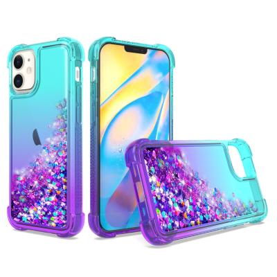 China Four Corners Anti Drop Shockproof Glitter Water Phone Case Fashionable Liquid Quicksand Phone Back Cover For iPhone Samsung for sale