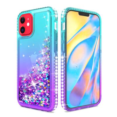 China Shockproof Diamond Edged Phone Case Gradient Color Mobile Cover Shiny Glitter Quicksand Liquid Flowing Phone Case For Iphone for sale