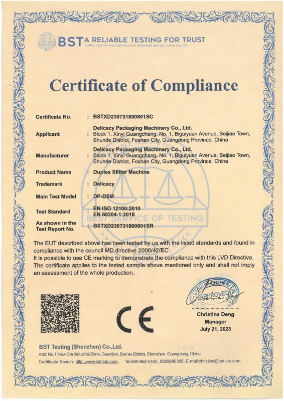 CE Certificate - Delicacy packaging machinery co., ltd.