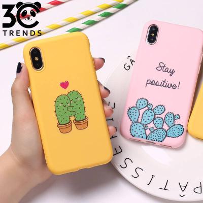 China High Candy Color Foil Print Protective Phone Case For iPhone X 6 6s 7 8 Plus XR XS Max Silicon Rubber Capa Cover Cactus Plants Fashion Soft TPU for sale