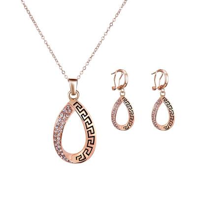 China Vintage Traditional Style Crystal Rose Gold Plated Necklace and Earring Jewelry Sets 2021 Winter Hot Sale for sale