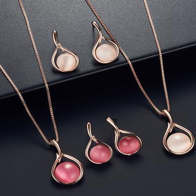 China Simple and Elegant Pink Jewelry 2021 Romantic Gold Opal Trendy Jewelry Sets Necklace Earrings for sale