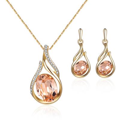 China 2021 TRENDY Fashion Jewelry Supplier Champagne Flame Shaped Crystal Necklace Earring Set Exquisite Alloy for sale