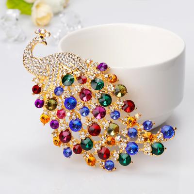 China Peacock Extra Large Size Colorful Crystal Brooch Rhinestone Fine Jewelry Women Brooch Pin for sale