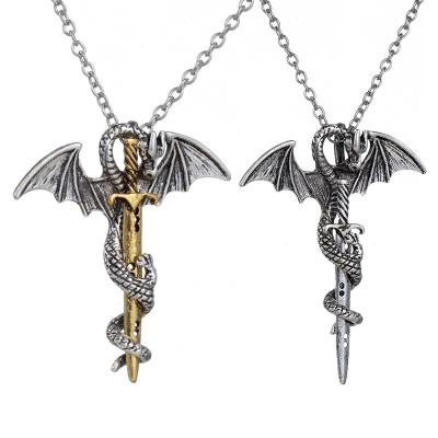 China 2021 Popular Punk Pterosaur Sword Retro Style Dangling Men's Hip Hop Necklace Alloy Punk Necklace for sale