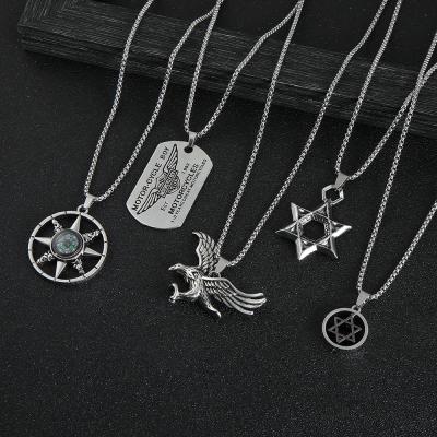 China High Quality Pendant Necklace Creativity Hippie Alloy Eagle Street Compass Neutral Round Hip Hop Necklace for sale