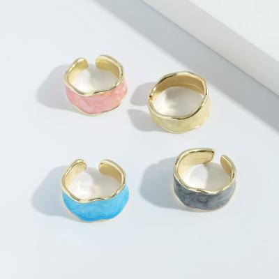 China 2021 Winter Hot Sale Wholesale High Quality Women's Simple Alloy Water Ripple Enamel Gold Plated Adjustable Ring for sale