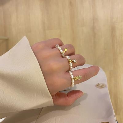 China Bear Diamond Pearl High Quality Simple Elegant Baroque Ring Personalized Star Jewelry Soft Ring for sale