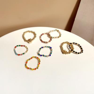 China CCB High Quality Colorful Wholesale Stackable Glass Elastic Ring Mini Vintage Girl Sweet Jewelry for sale