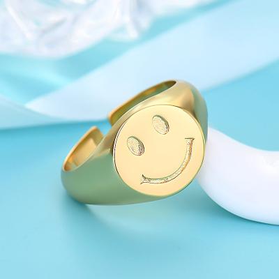 China 2021 New Girl's Cute Smiling Face Ring Wholesale Open Thick Wide Gold Plated High Quality Ring for sale