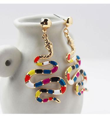 China High Quality Custom Colorful Snake Shaped Retro Gold Jewelry Accessories Jewelry Accessories Logo Dangle Earrings for sale