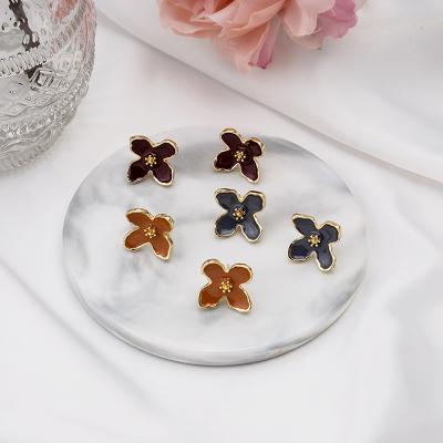 China New Products High Quality 925 Silver Needle Oil Flower Shape Drip Earrings Combine Ladies Jewelry Stud Earrings for sale