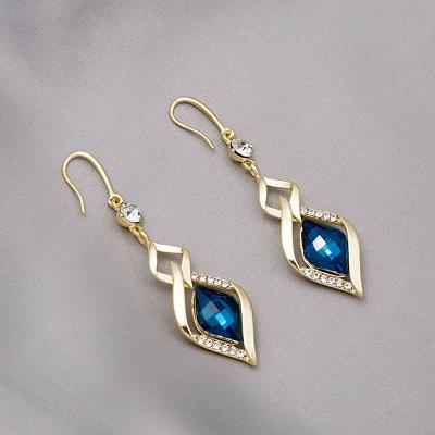 China China Jewelry Supplier High Quality Blue Crystal Hollow Long Earrings Women Elegant Dangle Earrings for sale