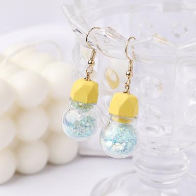 China High Quality Korean Cute Hook Earring Hot Selling Bulb Shape Glass Ball Dreamy Colorful Sequins Earring for sale