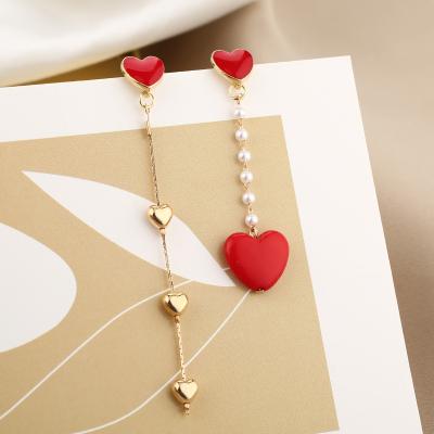 China New Design High Quality Red Chain Wedding Heart Ladies Long Earrings Gold Plated Dangle Earrings for sale