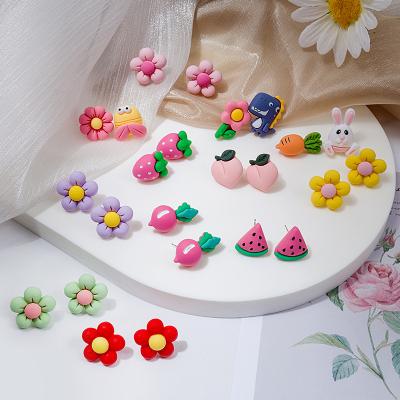 China High Quality Asymmetric Fun Children's Stud Earrings Stud Bee Dinosaur Radish Rabbit Cute Cartoon Flower Earrings for sale