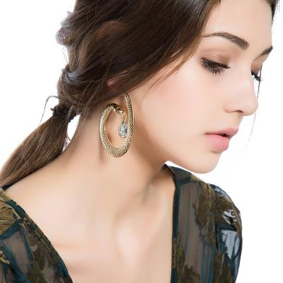 China Hyperbole Fashion Vintage Gold Snake Shaped Large Exaggerated Hoop Earrings With Crystal For Women for sale