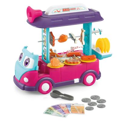 China Indoor Happy Kitchen Toys 2 In 1 Set Electric Toy Bus Food Car Barbecue Bus Kids Pretend Play for sale