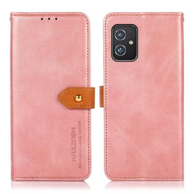 China Two Button Gold Color Cattle Pattern Leather Shockproof PU Leather Flip Wallet Case For ASUS ZENFONE 8 for sale