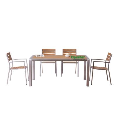 China Modern Outdoor Design Garden Furniture Brushed Aluminum Dining Tables And Chairs Set for sale