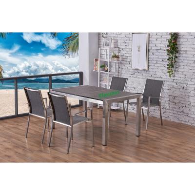 China Outdoor Set of Time Furniture Dining Room Furniture Stainless Steel Dining Tables and 4 Chairs for Home and Garden for sale